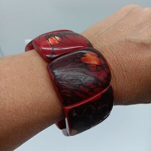 NATURAL HANDCUT Polished 1.25 inch Tagua Nut Red & Black Bracelet